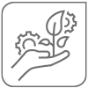 Small grey icon with a hand holding a plant and gadgets in the background