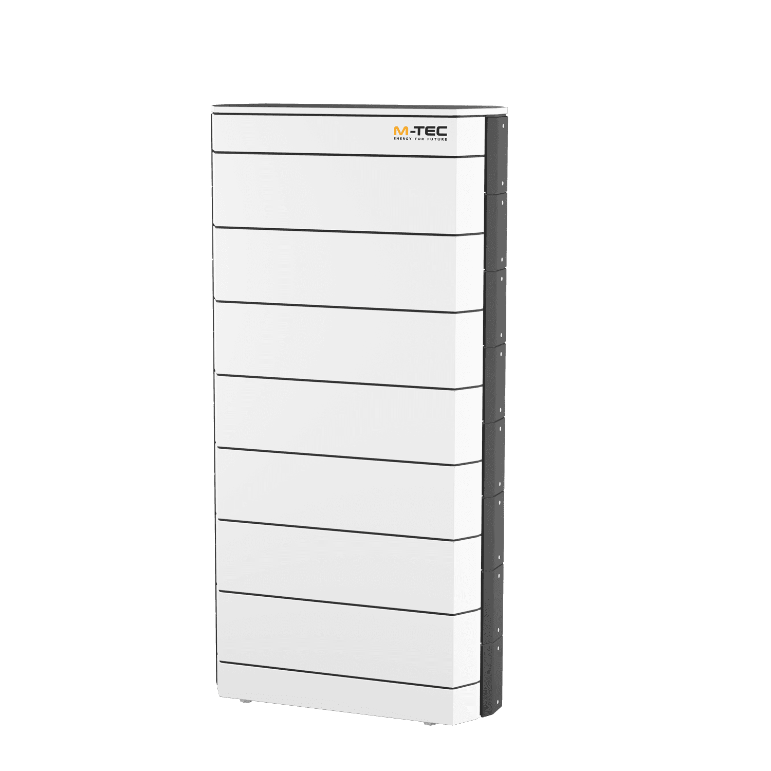 Een hoog apparaat in wit en donkergrijs met het logo van M-TEC rechtsboven