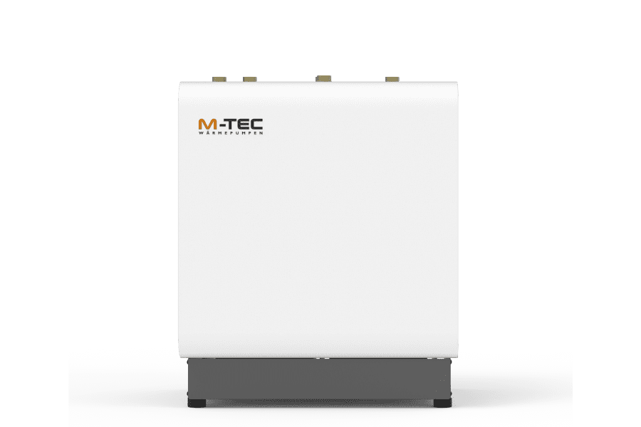 een klein apparaat in wit en donkergrijs met het logo van M-TEC